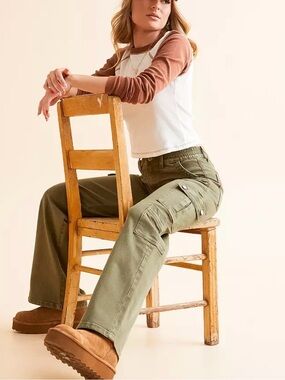 Flying Monkey Olive Green Cargo Wide-Leg Pants